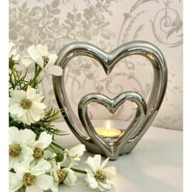 Christmas Silver Tea Light Holder Double Heart Ornament Love Heart Home Decoration Centerpiece Christmas Decor