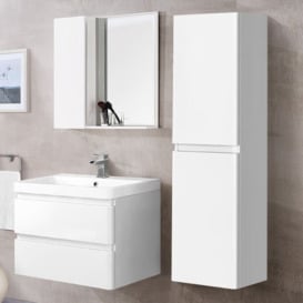 Aquariss - 1400mm Tall Bathroom Storage Cabinet Cupboard Wall Hung Furniture Gloss White