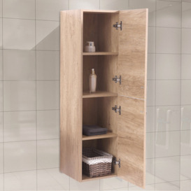 Light Oak Effect 1200mm Tall Cupboard Wall Hung Cabinet Bathroom Furniture 2 Door