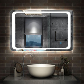 Aica Sanitär - Illuminated Bathroom Mirror with Demister Over Bathroom Sink White led Light-800x600mm