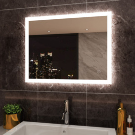 Elegant - 900 x 700 mm Horizontal Vertical LED Illuminated Bathroom Mirror with Light Touch Sensor + Demister