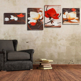 Maerex - Fashion 4 Pcs Abstract Flower Wall Art Oil Painting Canvas Picture Wallpaper Sticker Living Room Decor Bedroom Accessories