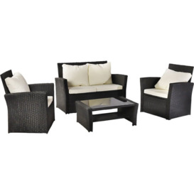 Rattan Garden Sofa Furniture Sets Patio Conservatory 4 Seaters Armchairs Table wish Cushion - Black - Black
