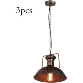 Axhup - 3pcs Vintage Pendant Light Rust, Industrial Hanging Ceiling Lamp with Lampshade, Ø33cm Metal Dome Chandelier for Bedroom Living Room Kitchen