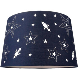 Fun Rockets and Stars Childrens/Kids Blue Cotton Bedroom Pendant or Lamp Shade by Happy Homewares - Blue