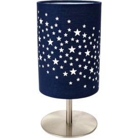 Happy Homewares - Beautiful Stars Decorated Children/Kids Midnight Blue Cotton Bedside Table Lamp by Blue