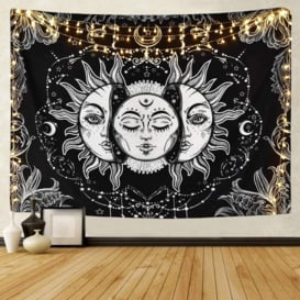 Wall Decor - Sun and Moon Tapestry Burning Sun with Starry Tapestry Psychedelic Tapestry Black and White Mystic Tapestry Wall Hanging - 59.1 'x 59.1'