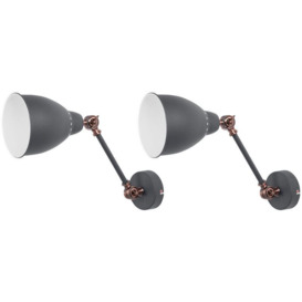 Set of 2 Modern Swing Arm Wall Lamps Spot Light Graphite Grey Mississippi - Grey