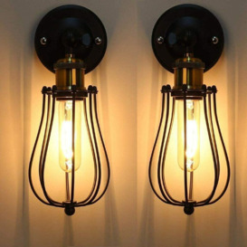 Litzee - 2PC E27 Retro Metal Wall Sconce Light Fixture Antique Wall Sconce Cage Industrial Brass Finish Hanging Lights Ceiling Light Vintage Edison