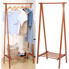 Brown Wood Clothe Hanging Rack with Storage Shelf, 95x44x149CM - Livingandhome