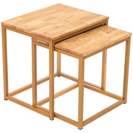 Michie Nest Of Tables Solid Oak Gold Metal Frame - gold