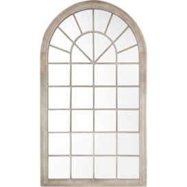 Beliani - Vintage Wall-Mounted Mirror Arched Window Shape Metal Frame Beige Distressed Trevol - Beige