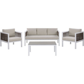 Modern 5-Seater Garden Sofa Set 2 Armchairs White and Brown Aluminium Borello - White