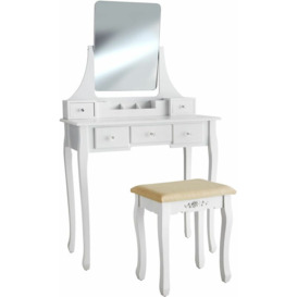 Tectake - Dressing table Claire with 5 drawers for storage - Includes stool and mirror - dressing table mirror, white dressing table, dressing table