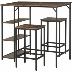 Homcom - Industrial Bar Height Dining Table Set 3 Pieces Bar Set with Shelf