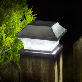 4 x Solar Black Garden Fence Post Top Lights Super Bright White LED - Smart Garden
