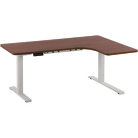 Beliani - Electric Adjustable Right Corner Desk 160x110 cm Dark Wood and White Destin II - Dark Wood