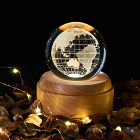 Music Box, Crystal Ball with Night Light Music Box with Wooden Base for LED Projector for Christmas, Thanksgiving Gift (Earth) - Langray