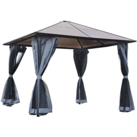 Outsunny - 4 x 3(m) Polycarbonate Hardtop Gazebo with Aluminium Frame and Curtains