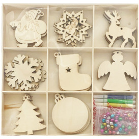 32 Pieces Christmas Ornaments Wood Pendant Hanging Home Decoration Unfinished Wood Slices with Storage Box for Christmas Tree DIY Craft,model:Wood 32