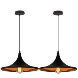 Axhup - 2pcs Pendant Lighting Fitting Modern Hanging Ceiling Light Fixtures with Ø36cm Black Lampshade Retro Industrial Metal Instrument Shape