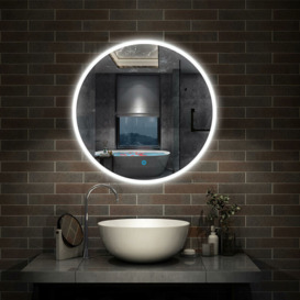600x600 Decorative Round Bathroom Mirror with LED Lights,Touch Sensor,Cool White LightWall Mounted,IP44-1.5cm