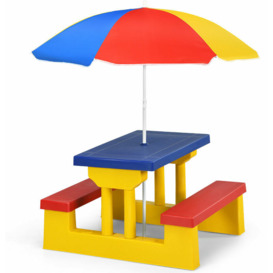 Kids Picnic Table Set Indoor Outdoor Children Play Set W/ Removable Umbrella