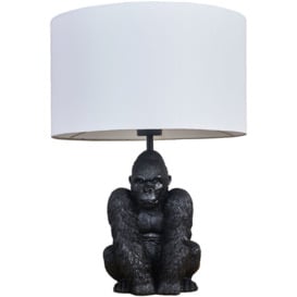 Minisun - Gorilla Black Table Lamp With Drum Shade - White - Including led Bulb