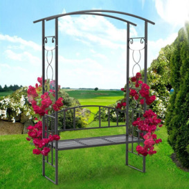 Livingandhome Garden Metal Arch Gate Arc Roof with 2 Seater Bench Plant Climbing Trellis