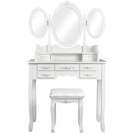 Axhup - Dressing Tables Set, Vanity Table and Stool Set with 3 Mirrors & 7 Drawers for Makeup Bedroom Furniture (White)