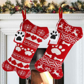 2Pcs Dog Christmas Stockings, Red Knit Dog