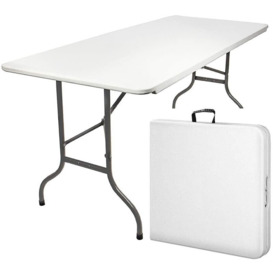 1.8M Foldable Camping Table, Portable Metal Table Heavy Duty for Garden BBQ Picnic (White)