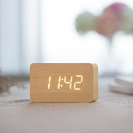 Digital Alarm Clock Wood Adjustable Brightness Voice Control LED Clock Rectangle Display Time Temperature Home Decor