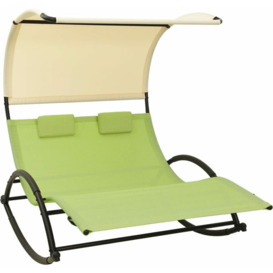 Double Sun Lounger with Canopy Textilene Green and Cream23299-Serial number