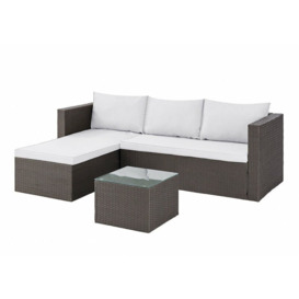 3 Seat L-Shaped Rattan Sofa Set - Outdoor Garden Furniture, Brown