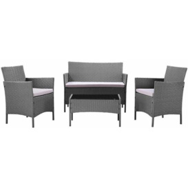 Rattan Garden Furniture Set Conservatory Patio Outdoor Table Chairs Sofa Cover, Dark Grey Plus Cover