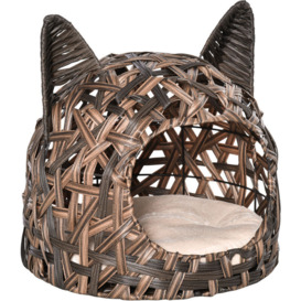 Pawhut - Wicker Cat Bed Elevated Rattan Kitten Basket Cozy Cave w/ Soft Cushion