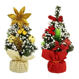 2pcs Mini Christmas Tree Artificial Christmas Tree with White Berries and Glitter Ornaments Xmas Table Decor Holiday Centerpiece Party Supplies Favors