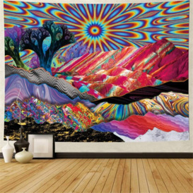 Bearsu - Psychedelic Tapestry Mountain Sun Tapestry Abstract Trees Tapestry Colorful Nature Landscape Tapestries Bohemian Hippie Tapestry Wall