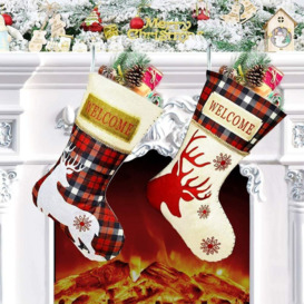 Christmas Stocking, 2pcs Xmas Gift Bag, Large Christmas Stocking with Santa Claus Snowman and Reindeer (46 * 22cm), Hanging Christmas Sock for