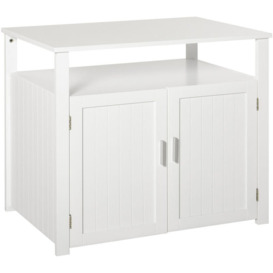 Wood Cat Litter Box Enclosure Furniture w/ Adjustable Interior Wall White - Pawhut