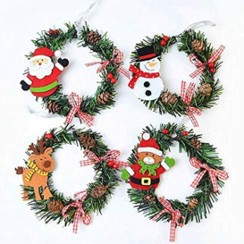 4 Pieces 15cm Christmas Wreaths, Handmade Artificial Christmas Garland Decoration Wreath, Hanging Santa Claus Christmas Tree Ornaments Pendant, for