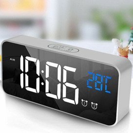 Soekavia - Digital Alarm Clock, led Digital Alarm Clock Mirror Desk Clock usb Rechargeable Travel Alarm Clock with 2 Alarms / Snooze / Temperature