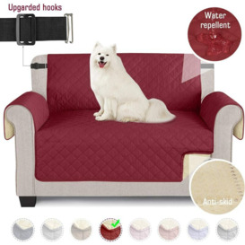 Soekavia - Sofa Covers Waterproof Dog Sofa Cover with Non-Slip Foam Elastic Band to Protect Against Splashes, Wear and Cracks (Wine Red, 2 Seater)