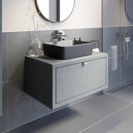 Bathroom Wall Hung Vanity Unit Sink Cabinet Wash Basin Sink Storage Drawer 800mm - Grey