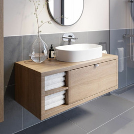 Vitusso - Bathroom Wall Hung Vanity Unit Sink Cabinet Wash Basin Sink Storage Drawer 1100 - Beige