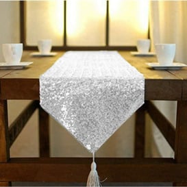 Sequin Tassel Table Runner 12X108-Inch Christmas Decorations Silver Table Runner