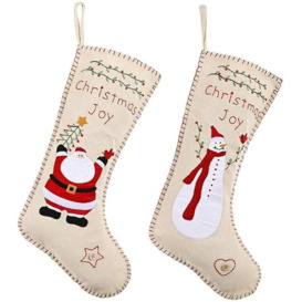 Christmas Stockings 2 Christmas Stockings, Burlap Sewing Embroidery Traditional Christmas Holiday Character Candy Gift Bag Hanging Socks, Used for