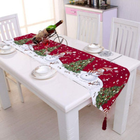 Christmas Embroidered Table Runner Xmas Table Linens for Christmas Decoration Home Tablecover Decorative 2 Sides Cotton Linen Classic Table Bedding