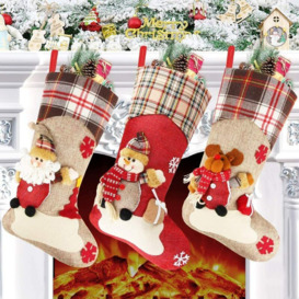 Christmas Stocking Set of 3, 18' Large Xmas Sock Sack Gift Bag for Tree Decoration Christmas Ornament Candy Pouch Bag Theme Santa, Snowman, Reindeer